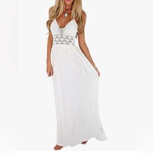 White Boho Maxi Dress w/ Crochet Bodice